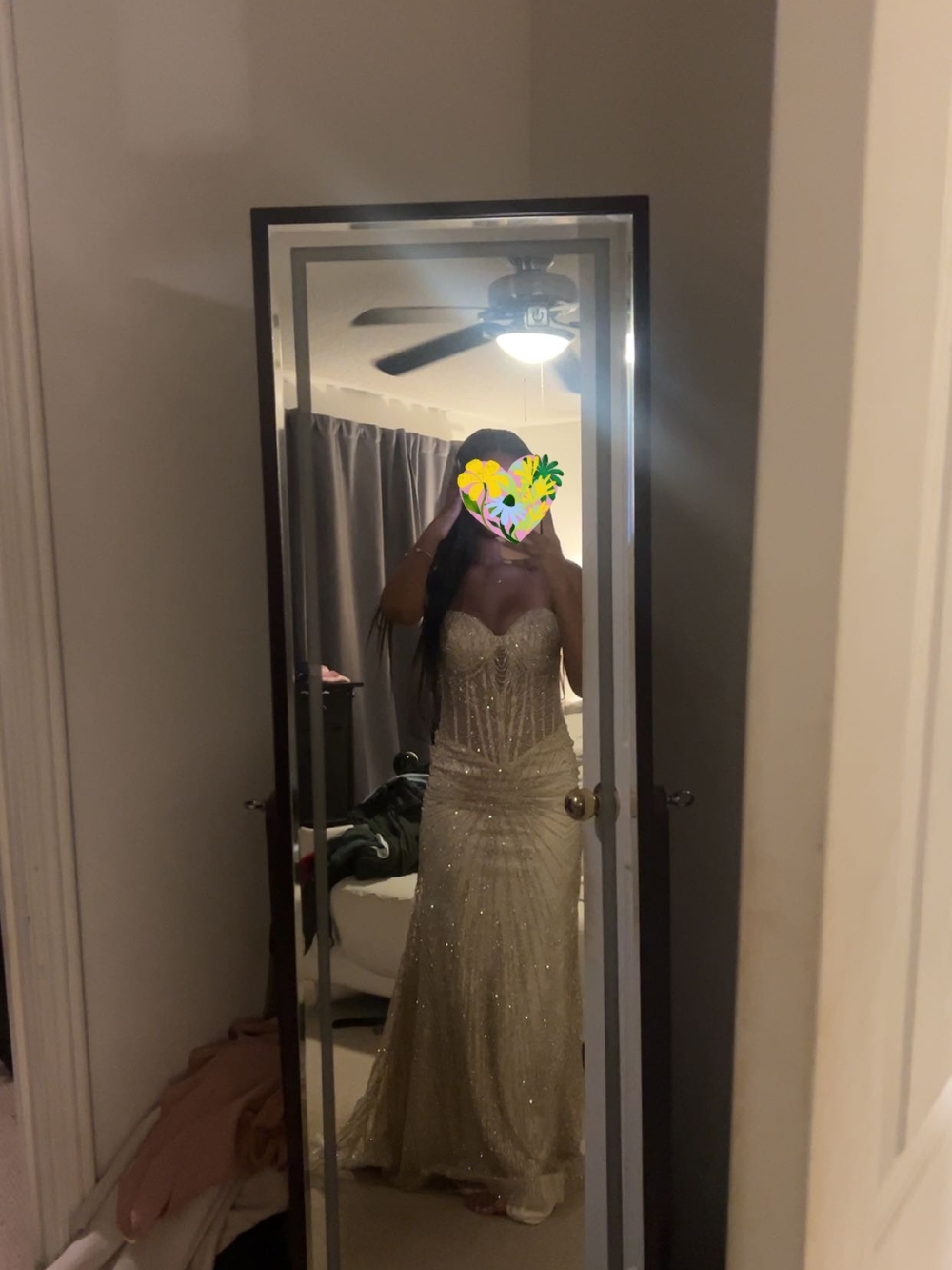 Strapless Gold Sequined Prom Dress